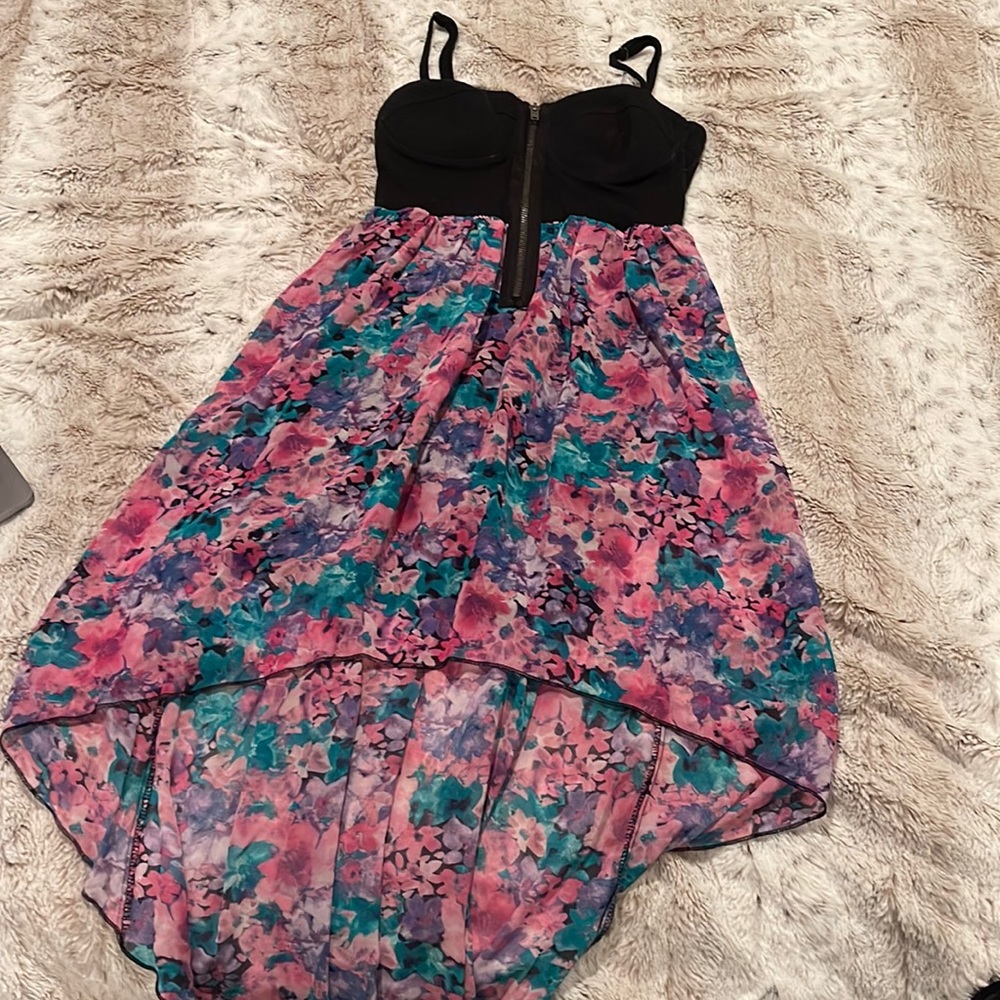 Material Girl dress Juniors size S black adjustable top with floral bottom